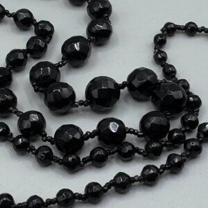 Two Vintage Black Glass Geometric Bead Necklaces and Bracelet